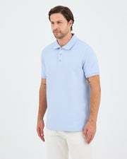 Erkek Açık Mavi Nakışlı Standart Kalıp BCI Sertifikalı Polo Yaka T-Shirt