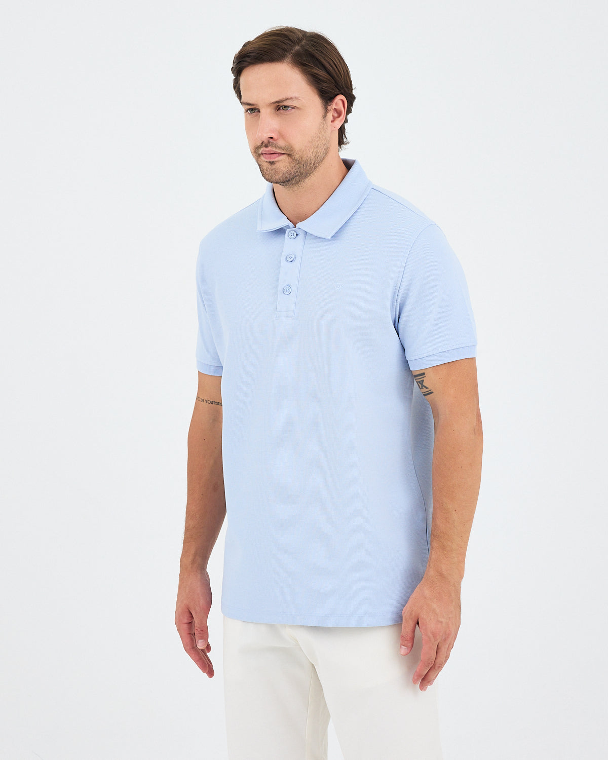 Erkek Açık Mavi Nakışlı Standart Kalıp BCI Sertifikalı Polo Yaka T-Shirt