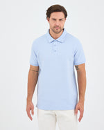 Erkek Açık Mavi Nakışlı Standart Kalıp BCI Sertifikalı Polo Yaka T-Shirt