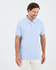 Erkek Açık Mavi Nakışlı Standart Kalıp BCI Sertifikalı Polo Yaka T-Shirt