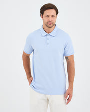 Erkek Açık Mavi Nakışlı Standart Kalıp BCI Sertifikalı Polo Yaka T-Shirt