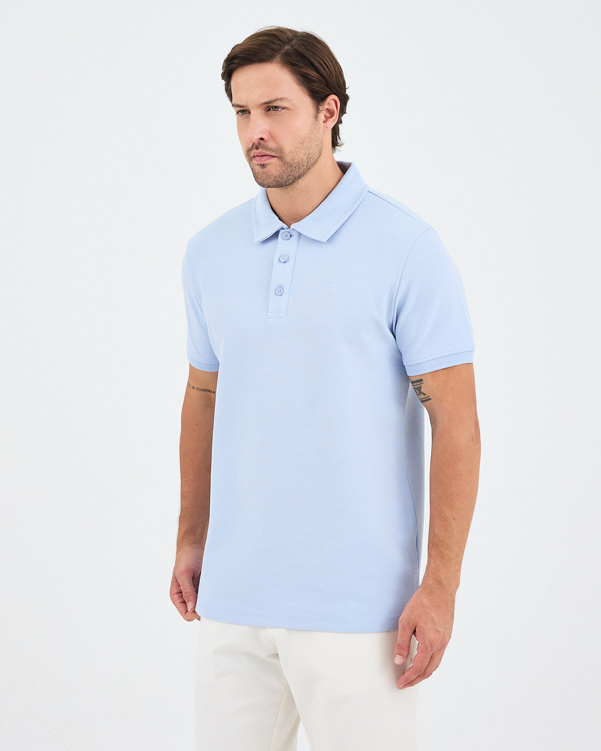 Erkek Açık Mavi Nakışlı Standart Kalıp BCI Sertifikalı Polo Yaka T-Shirt