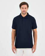 Men's Navy Embroidered BCI Cotton Standard Fit Polo Neck T-Shirt - 1010704