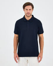 Men's Navy Embroidered BCI Cotton Standard Fit Polo Neck T-Shirt - 1010704