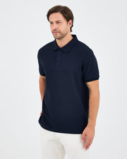 Men's Navy Embroidered BCI Cotton Standard Fit Polo Neck T-Shirt - 1010704