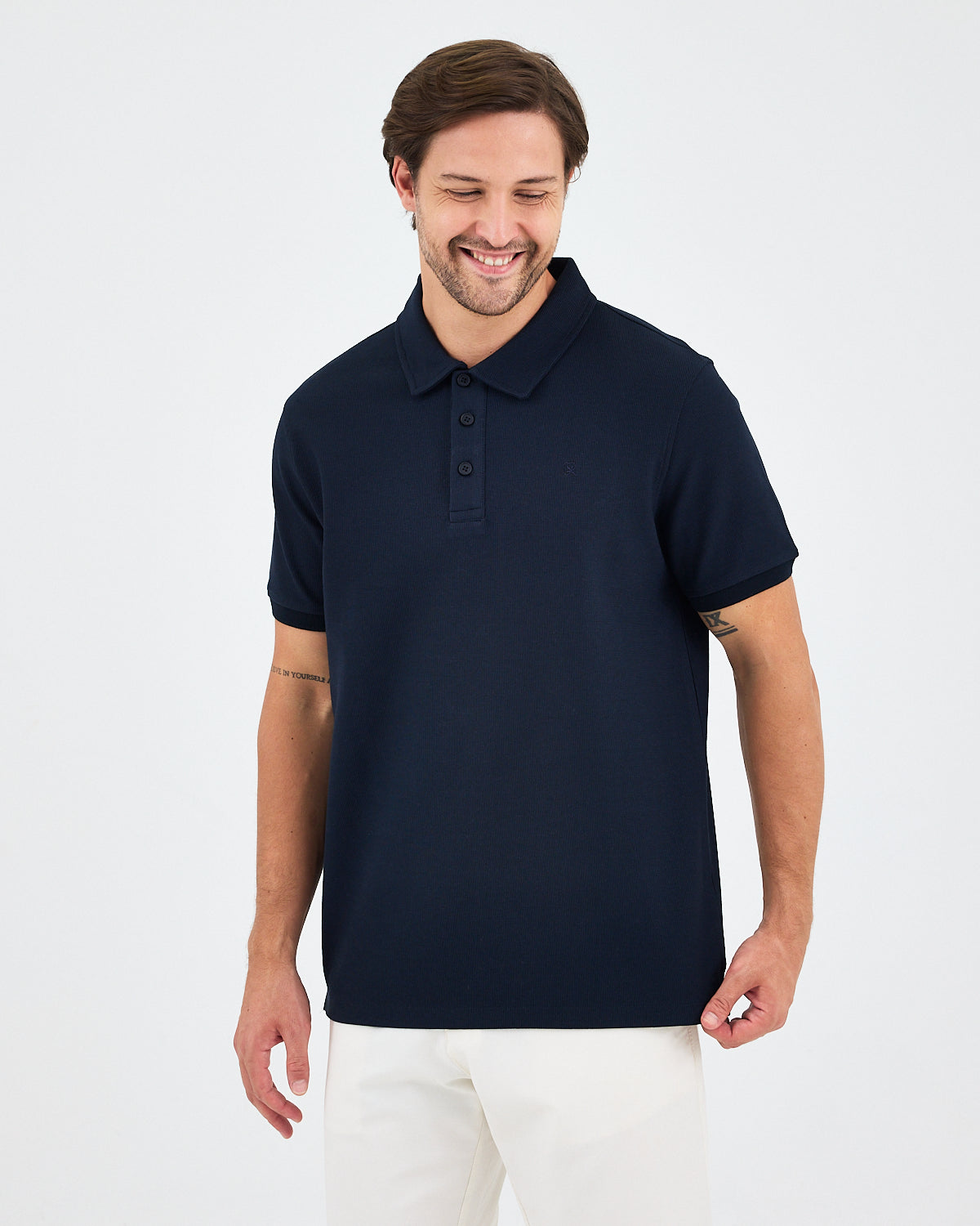 Men's Navy Embroidered BCI Cotton Standard Fit Polo Neck T-Shirt - 1010704
