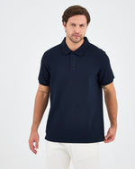 Men's Navy Embroidered BCI Cotton Standard Fit Polo Neck T-Shirt - 1010704