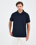 Men's Navy Embroidered BCI Cotton Standard Fit Polo Neck T-Shirt - 1010704