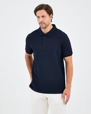 Men's Navy Embroidered BCI Cotton Standard Fit Polo Neck T-Shirt - 1010704