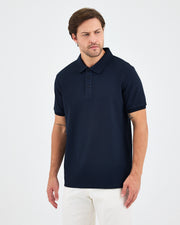 Men's Navy Embroidered BCI Cotton Standard Fit Polo Neck T-Shirt - 1010704
