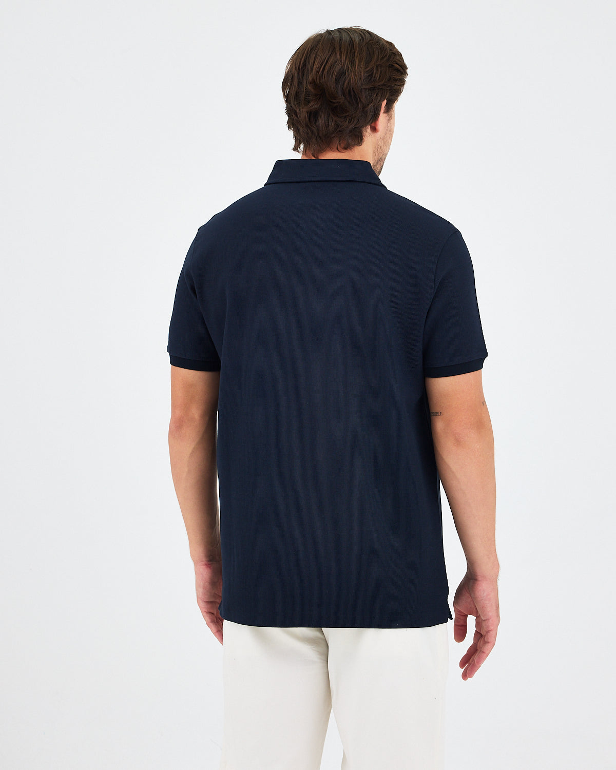 Men's Navy Embroidered BCI Cotton Standard Fit Polo Neck T-Shirt - 1010704