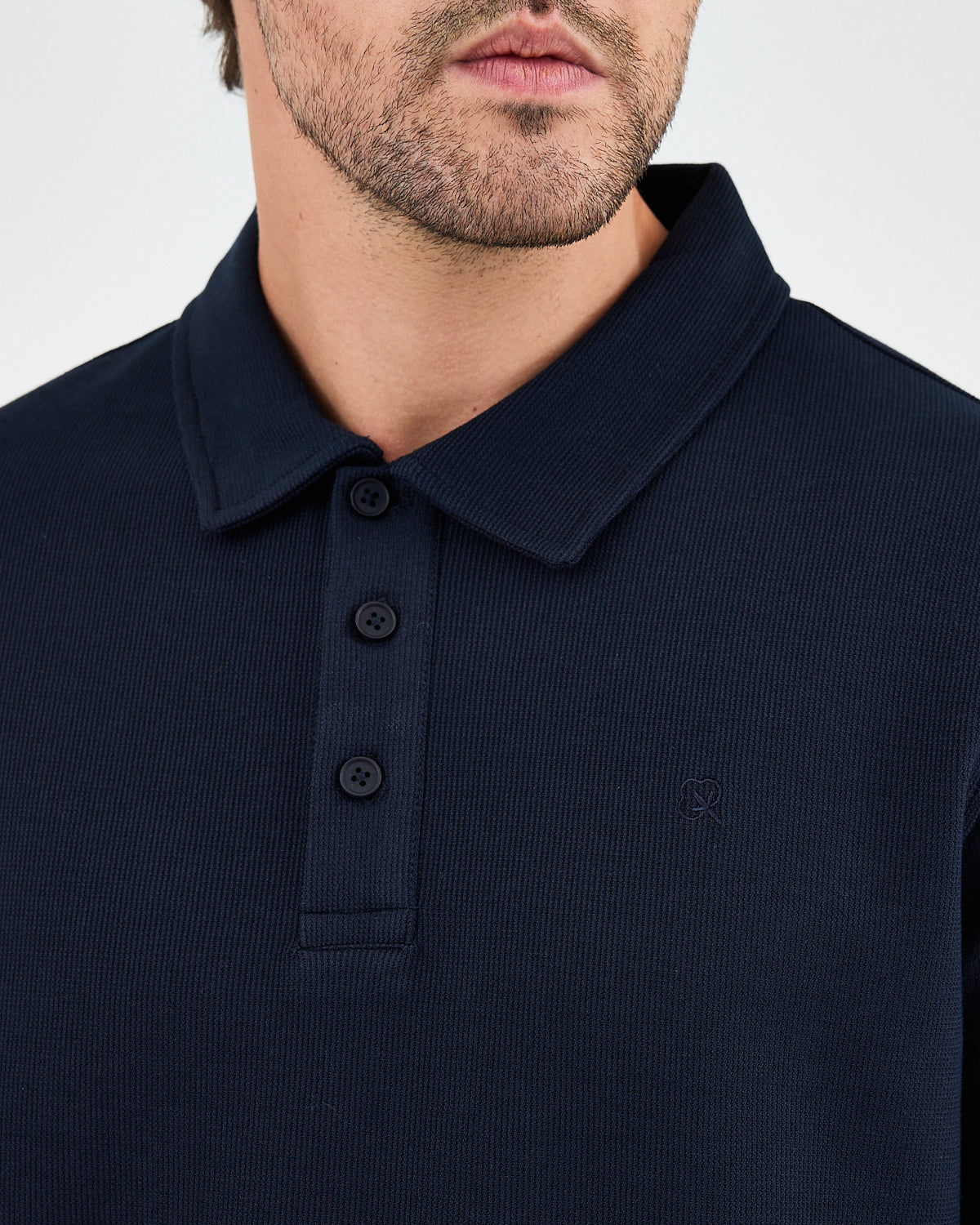 Men's Navy Embroidered BCI Cotton Standard Fit Polo Neck T-Shirt - 1010704