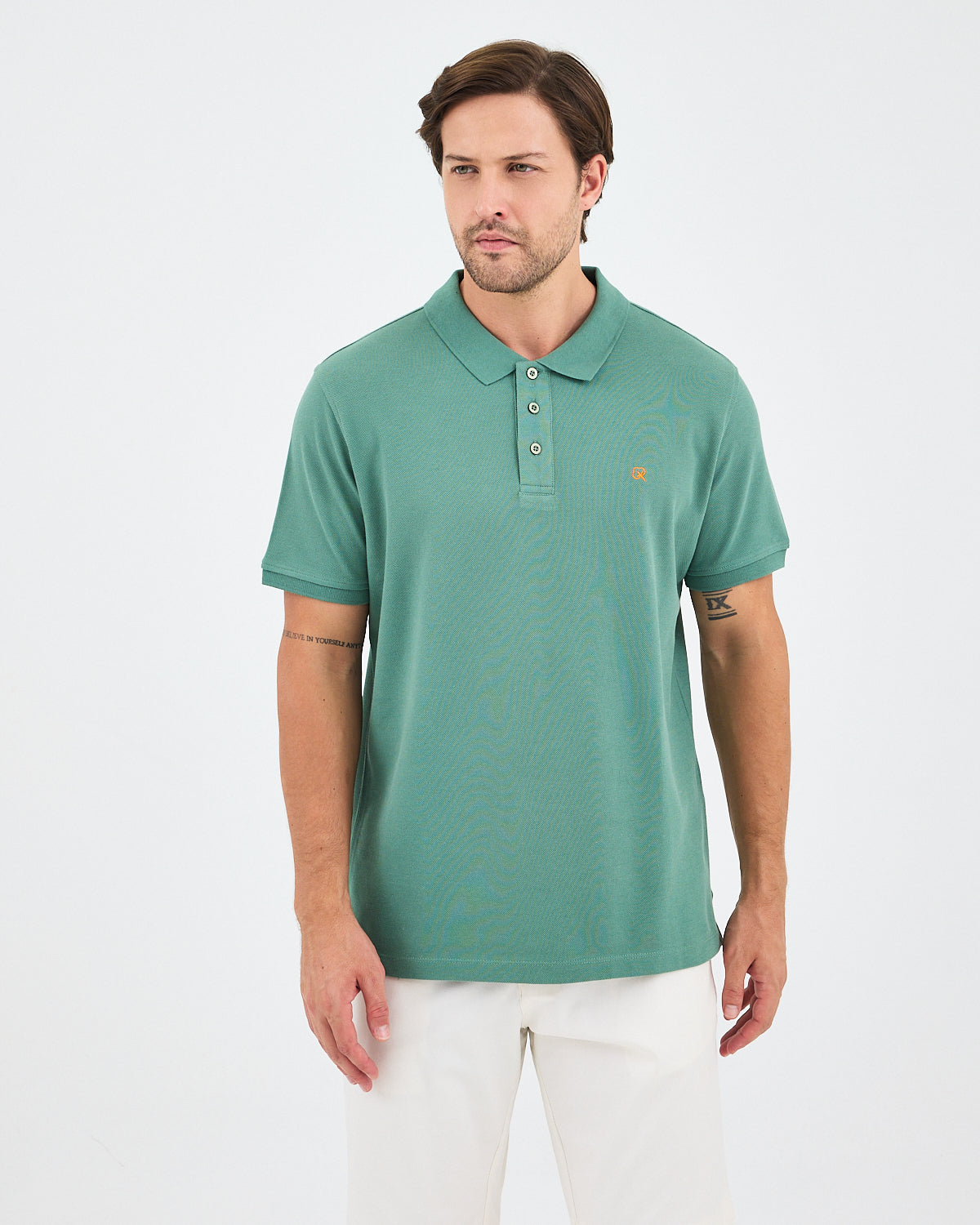 Men's Orange Embroidered Standard Fit Organic Cotton Polo T-Shirt - 1020840
