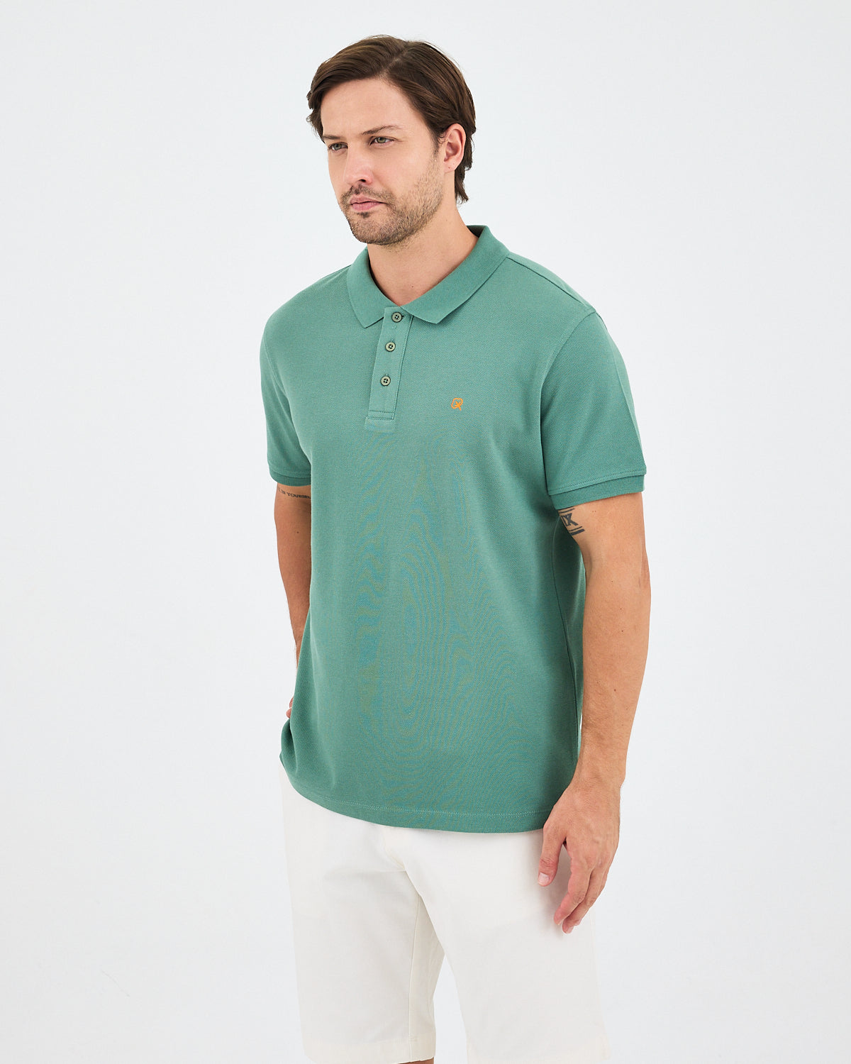 Men's Orange Embroidered Standard Fit Organic Cotton Polo T-Shirt - 1020840