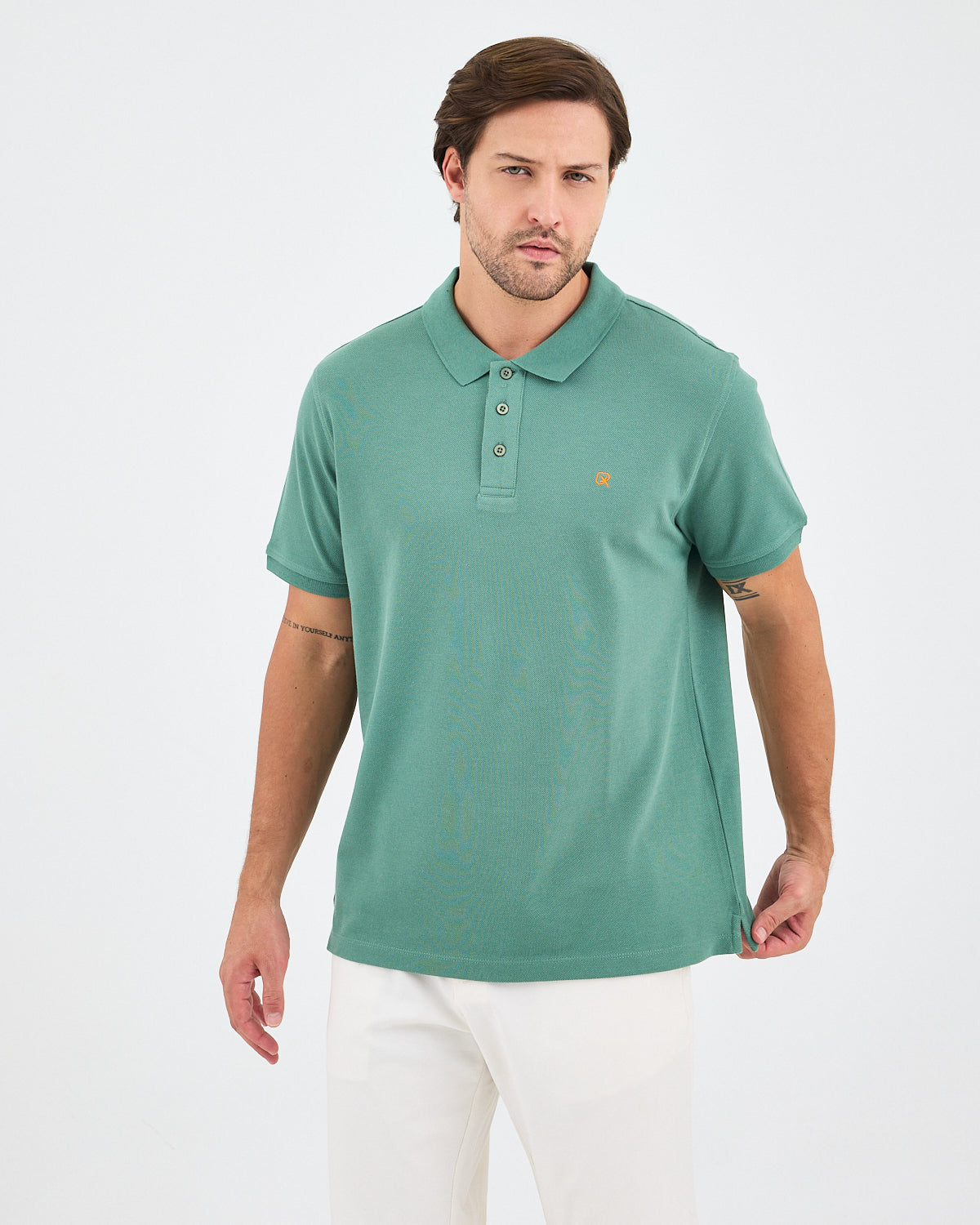 Men's Orange Embroidered Standard Fit Organic Cotton Polo T-Shirt - 1020840