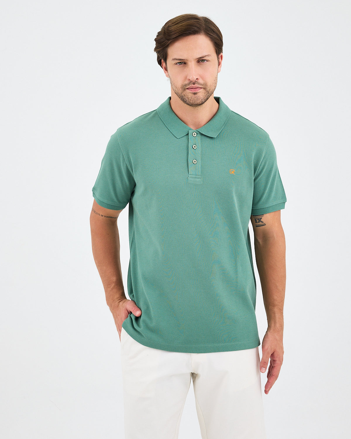 Men's Orange Embroidered Standard Fit Organic Cotton Polo T-Shirt - 1020840