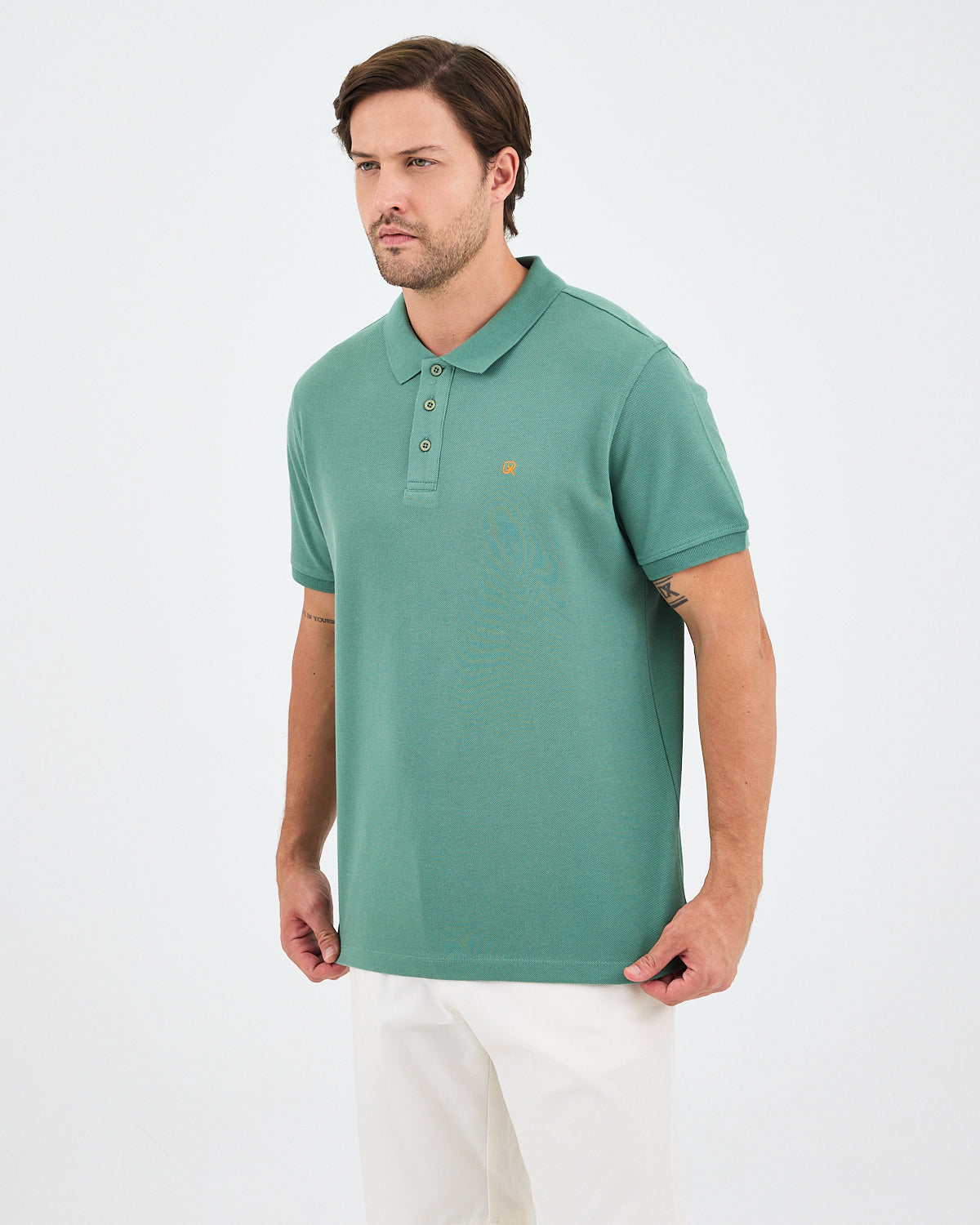 Men's Orange Embroidered Standard Fit Organic Cotton Polo T-Shirt - 1020840