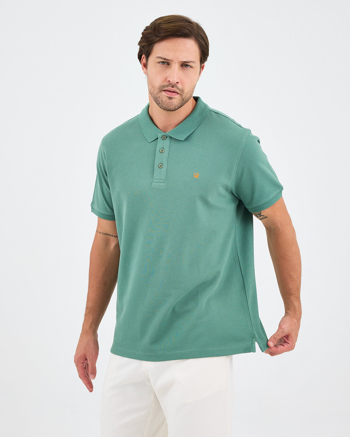 Men's Orange Embroidered Standard Fit Organic Cotton Polo T-Shirt - 1020840