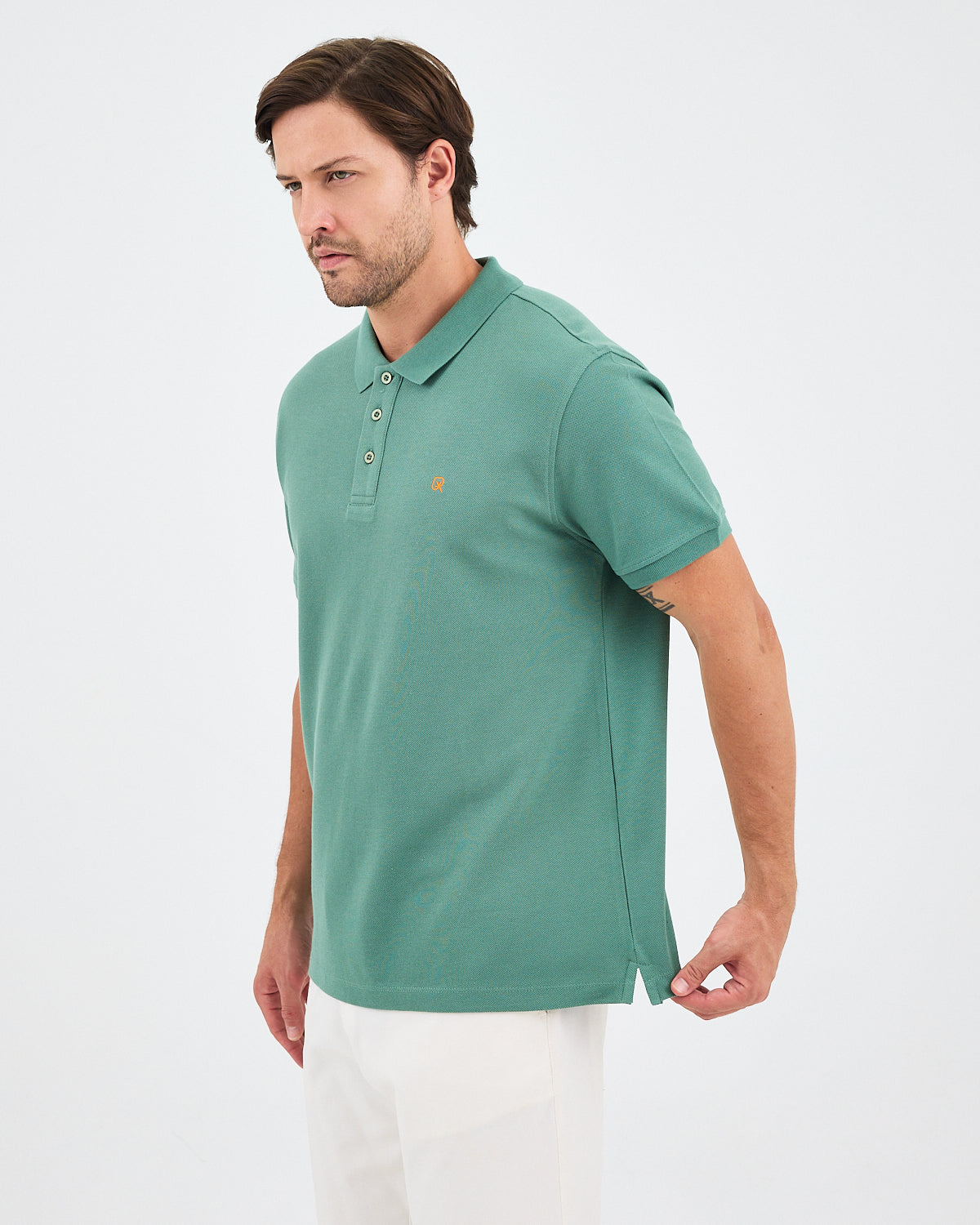 Men's Orange Embroidered Standard Fit Organic Cotton Polo T-Shirt - 1020840