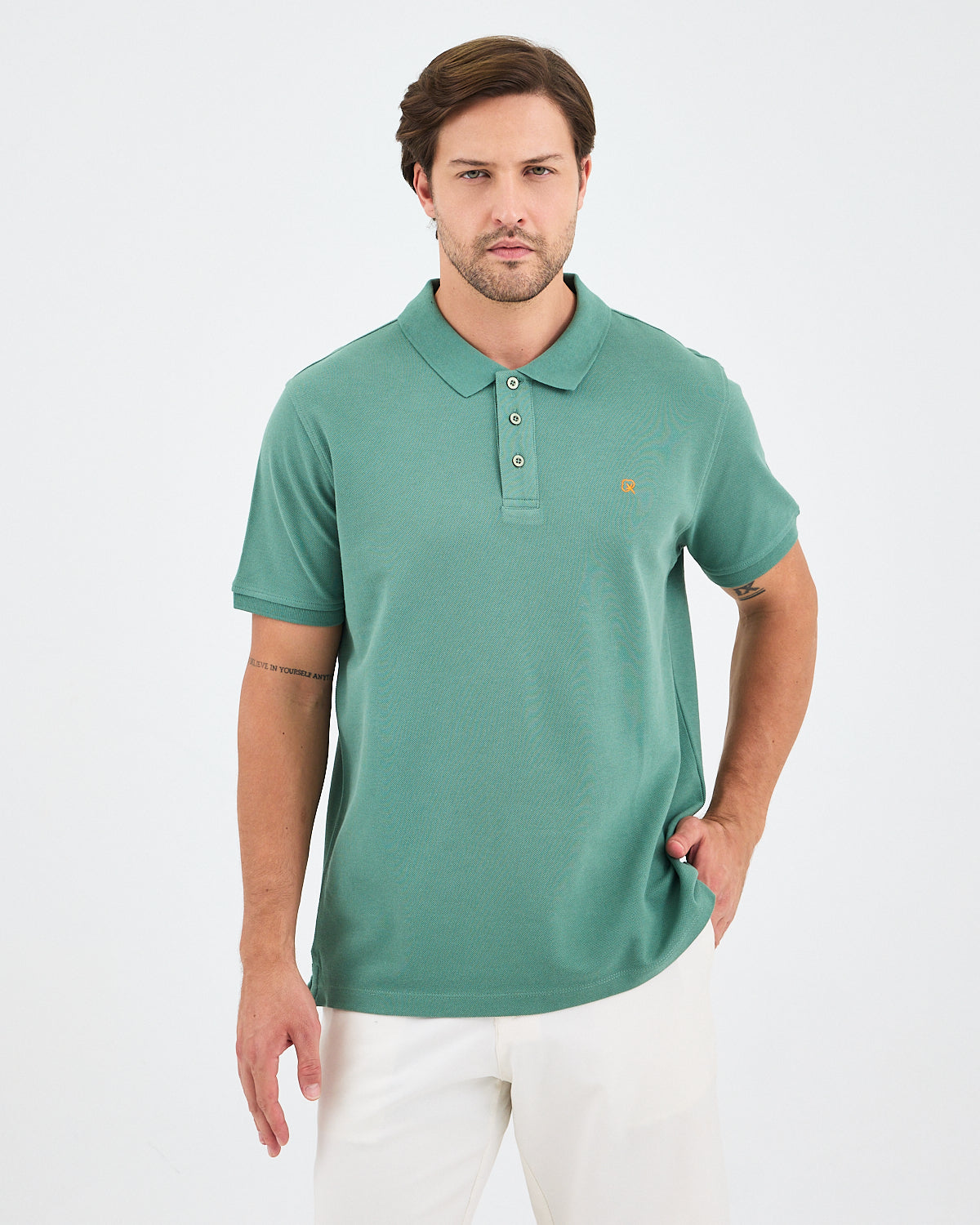 Men's Orange Embroidered Standard Fit Organic Cotton Polo T-Shirt - 1020840