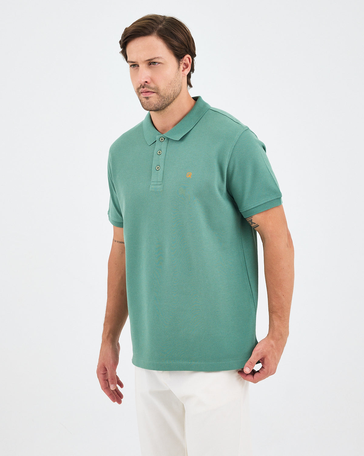 Men's Orange Embroidered Standard Fit Organic Cotton Polo T-Shirt - 1020840