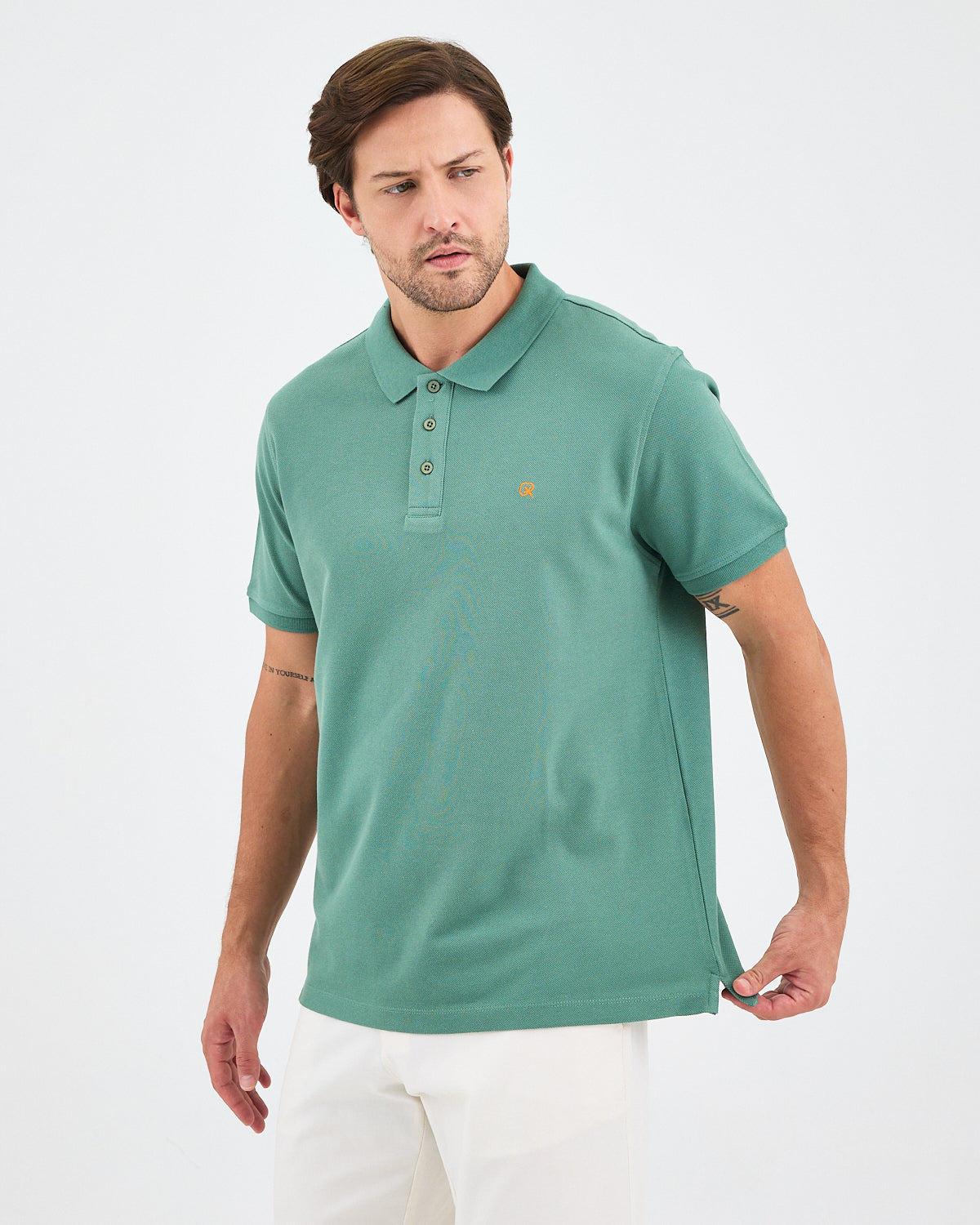Men's Orange Embroidered Standard Fit Organic Cotton Polo T-Shirt - 1020840