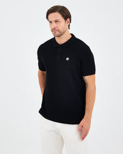 Erkek Siyah Beyaz Aplike Logo Organik Pamuk Standart Kesim Polo Yaka T-shirt