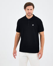 Erkek Siyah Beyaz Aplike Logo Organik Pamuk Standart Kesim Polo Yaka T-shirt