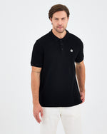 Erkek Siyah Beyaz Aplike Logo Organik Pamuk Standart Kesim Polo Yaka T-shirt