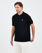 Erkek Siyah Beyaz Aplike Logo Organik Pamuk Standart Kesim Polo Yaka T-shirt