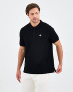Erkek Siyah Beyaz Aplike Logo Organik Pamuk Standart Kesim Polo Yaka T-shirt