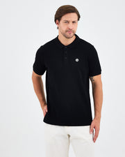 Erkek Siyah Beyaz Aplike Logo Organik Pamuk Standart Kesim Polo Yaka T-shirt