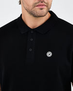 Erkek Siyah Beyaz Aplike Logo Organik Pamuk Standart Kesim Polo Yaka T-shirt