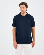 Erkek Lacivert Beyaz Aplike Logo Organik Pamuk Standart Kesim Polo Yaka T-shirt