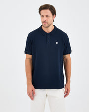 Erkek Lacivert Beyaz Aplike Logo Organik Pamuk Standart Kesim Polo Yaka T-shirt