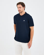 Erkek Lacivert Beyaz Aplike Logo Organik Pamuk Standart Kesim Polo Yaka T-shirt