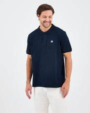 Erkek Lacivert Beyaz Aplike Logo Organik Pamuk Standart Kesim Polo Yaka T-shirt