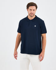 Erkek Lacivert Beyaz Aplike Logo Organik Pamuk Standart Kesim Polo Yaka T-shirt