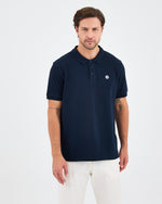 Erkek Lacivert Beyaz Aplike Logo Organik Pamuk Standart Kesim Polo Yaka T-shirt