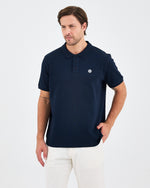 Erkek Lacivert Beyaz Aplike Logo Organik Pamuk Standart Kesim Polo Yaka T-shirt
