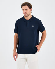 Erkek Lacivert Beyaz Aplike Logo Organik Pamuk Standart Kesim Polo Yaka T-shirt