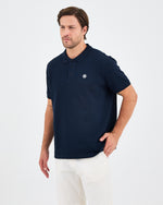 Erkek Lacivert Beyaz Aplike Logo Organik Pamuk Standart Kesim Polo Yaka T-shirt