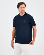 Erkek Lacivert Beyaz Aplike Logo Organik Pamuk Standart Kesim Polo Yaka T-shirt