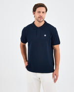 Erkek Lacivert Beyaz Aplike Logo Organik Pamuk Standart Kesim Polo Yaka T-shirt