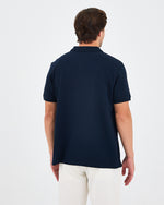 Erkek Lacivert Beyaz Aplike Logo Organik Pamuk Standart Kesim Polo Yaka T-shirt