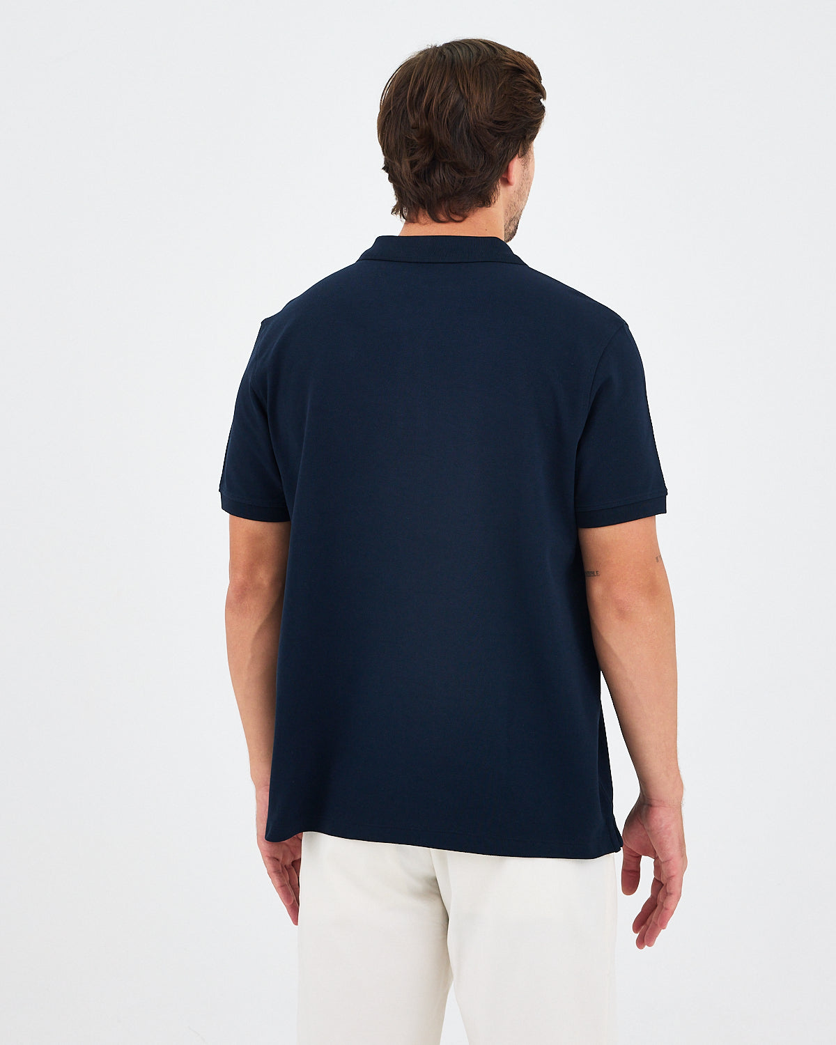 Erkek Lacivert Beyaz Aplike Logo Organik Pamuk Standart Kesim Polo Yaka T-shirt