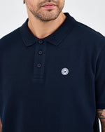 Erkek Lacivert Beyaz Aplike Logo Organik Pamuk Standart Kesim Polo Yaka T-shirt