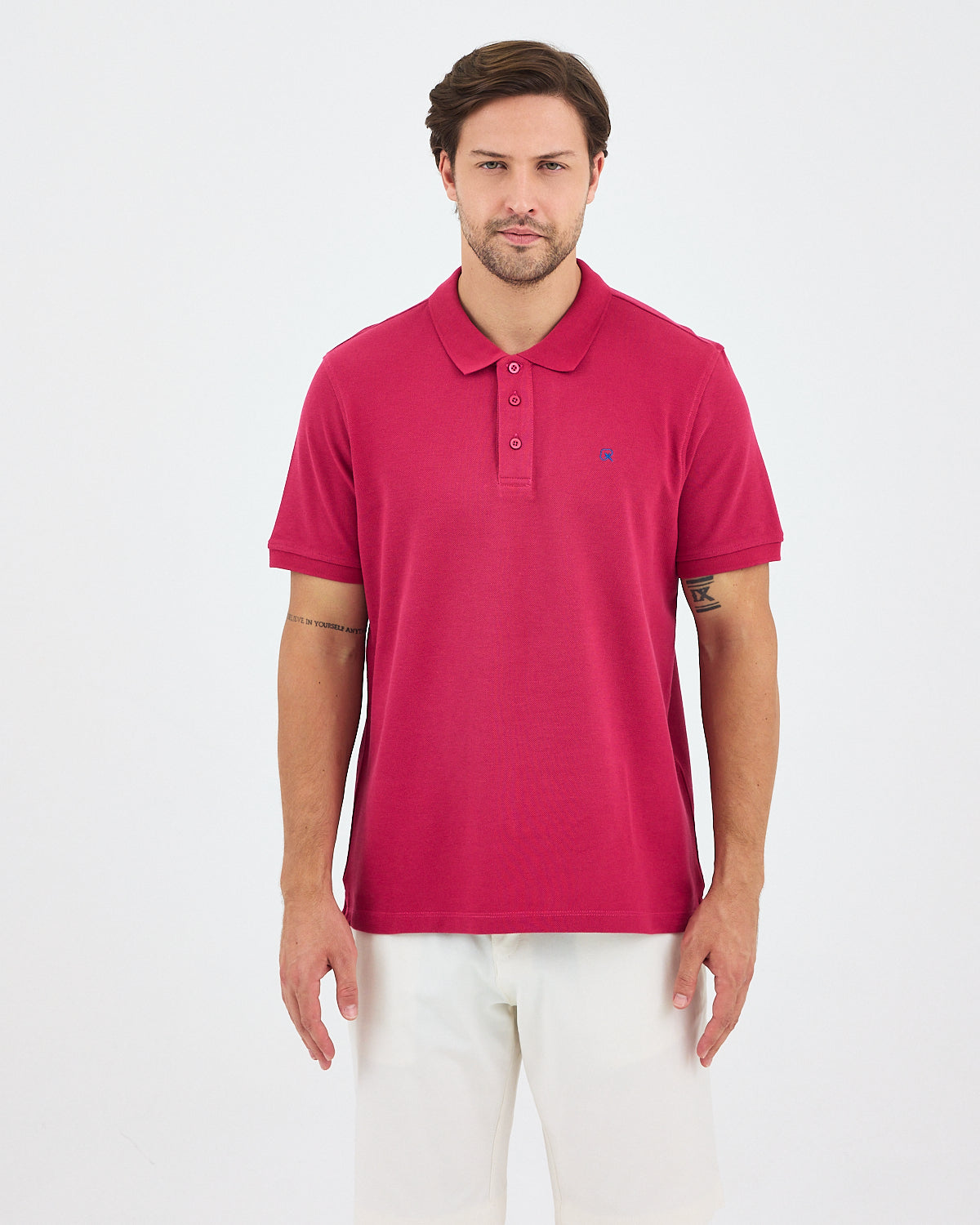 Men's Blue Embroidered Standard Fit Organic Cotton Polo Neck T-Shirt-1020816
