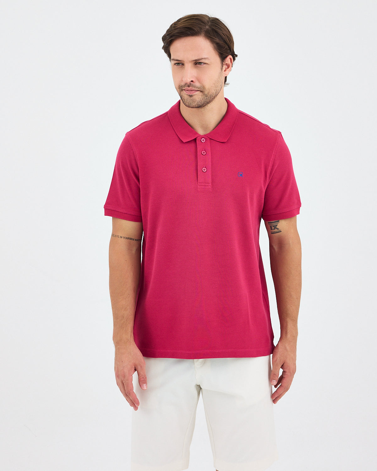 Men's Blue Embroidered Standard Fit Organic Cotton Polo Neck T-Shirt-1020816
