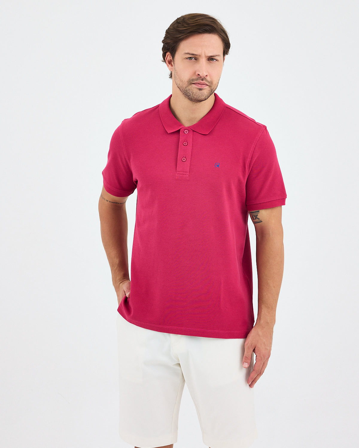 Men's Blue Embroidered Standard Fit Organic Cotton Polo Neck T-Shirt-1020816